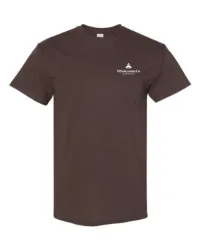 2.5" W- White+Base Logo- Screen Printed- Gildan Heavy Cotton 100% Cotton T-Shirt – Dark Chocolate, L