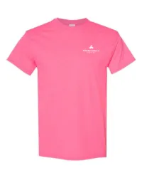 2.5" W- White+Base Logo- Screen Printed- Gildan Heavy Cotton 100% Cotton T-Shirt – Safety Pink, L