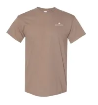 2.5" W- White+Base Logo- Screen Printed- Gildan Heavy Cotton 100% Cotton T-Shirt – Brown Savana, L