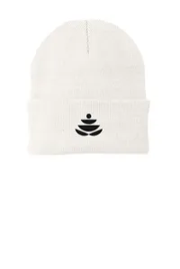 2.5" Embroidery - Port Authority CP90 Cuffed Beanie – White - Black Thread, Icon only