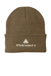 2.5" Embroidery - Port Authority CP90 Cuffed Beanie – Woodland Brown - White Thread, Logo with wording