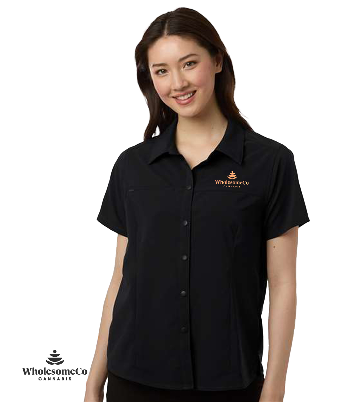 Core 365 CE520W Women's UltraUVP Shoreline Staff Shirt – Black with Copper Logo, S