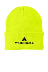 2.5" Embroidery - Port Authority CP90 Cuffed Beanie – Neon Yellow - Black Thread, Logo with wording
