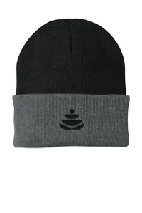 2.5" Embroidery - Port Authority CP90 Cuffed Beanie – Black / Athletic Oxford - Black Thread, Icon only