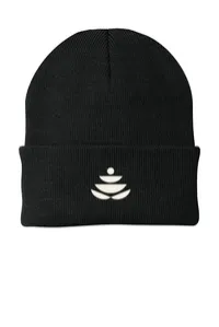 2.5" Embroidery - Port Authority CP90 Cuffed Beanie – Black - White Thread, Icon only
