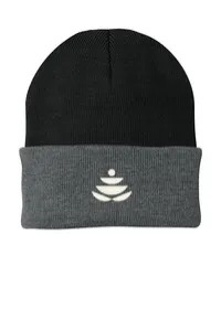 2.5" Embroidery - Port Authority CP90 Cuffed Beanie – Black / Athletic Oxford - White Thread, Icon only