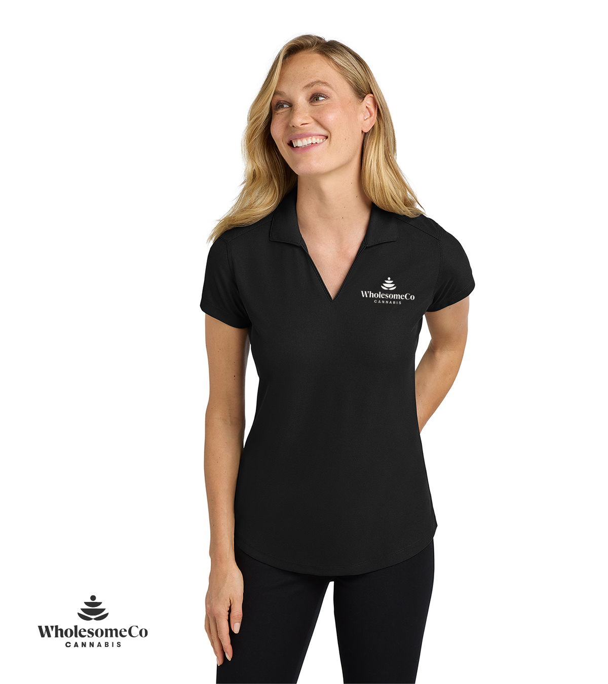 Port Authority L572 Women's Dry Zone Grid Polo – Black with White Logo, XL