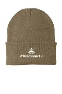 2.5" Embroidery - Port Authority CP90 Cuffed Beanie – Coyote Brown - White Thread, Logo with wording