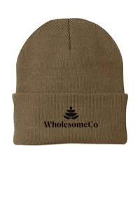2.5" Embroidery - Port Authority CP90 Cuffed Beanie – Woodland Brown - Black Thread, Logo with wording