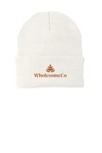 2.5" Embroidery - Port Authority CP90 Cuffed Beanie – White - Copper Thread, Logo with wording