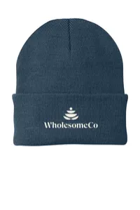 2.5" Embroidery - Port Authority CP90 Cuffed Beanie – Millennium Blue - White Thread, Logo with wording