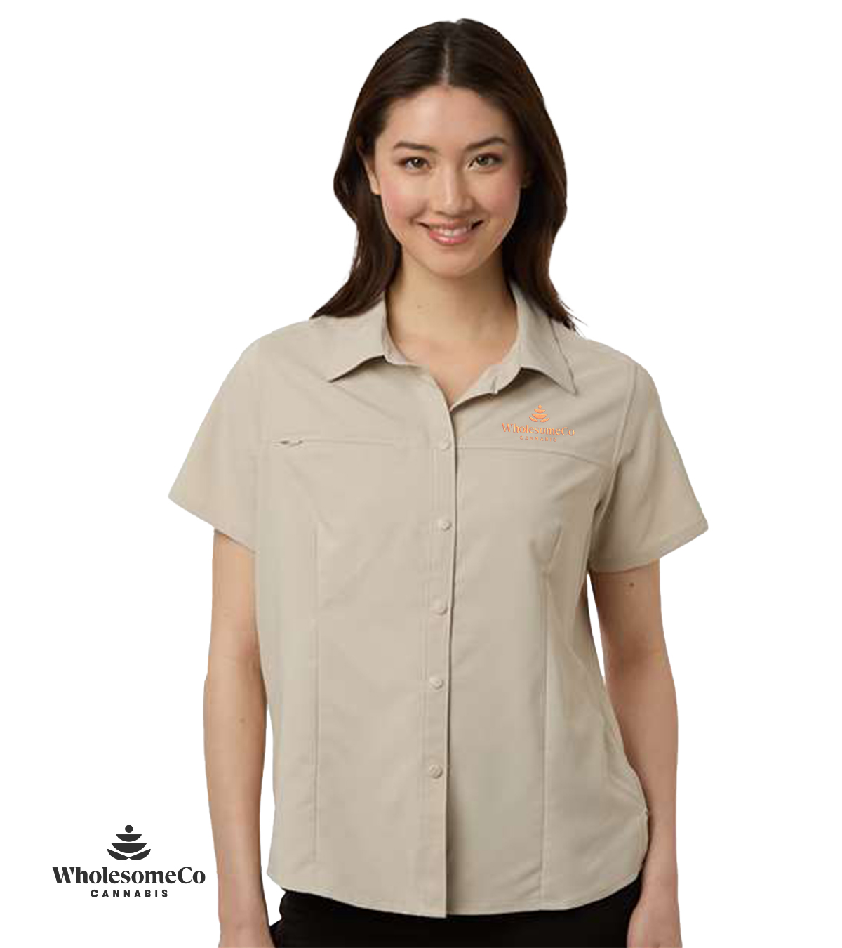 Core 365 CE520W Women's UltraUVP Shoreline Staff Shirt – Stone with Copper Logo, XS