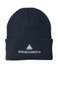 2.5" Embroidery - Port Authority CP90 Cuffed Beanie – Navy - White Thread, Logo with wording
