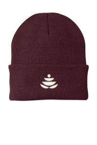 2.5" Embroidery - Port Authority CP90 Cuffed Beanie – Maroon - White Thread, Icon only