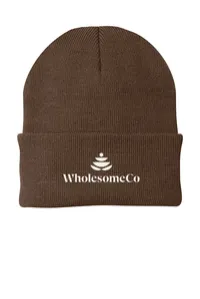 2.5" Embroidery - Port Authority CP90 Cuffed Beanie – Brown - White Thread, Logo with wording