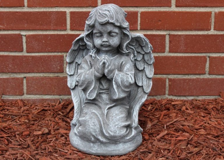 ANGELA KNEELING CONCRETE ANGEL STATUE – Image 1