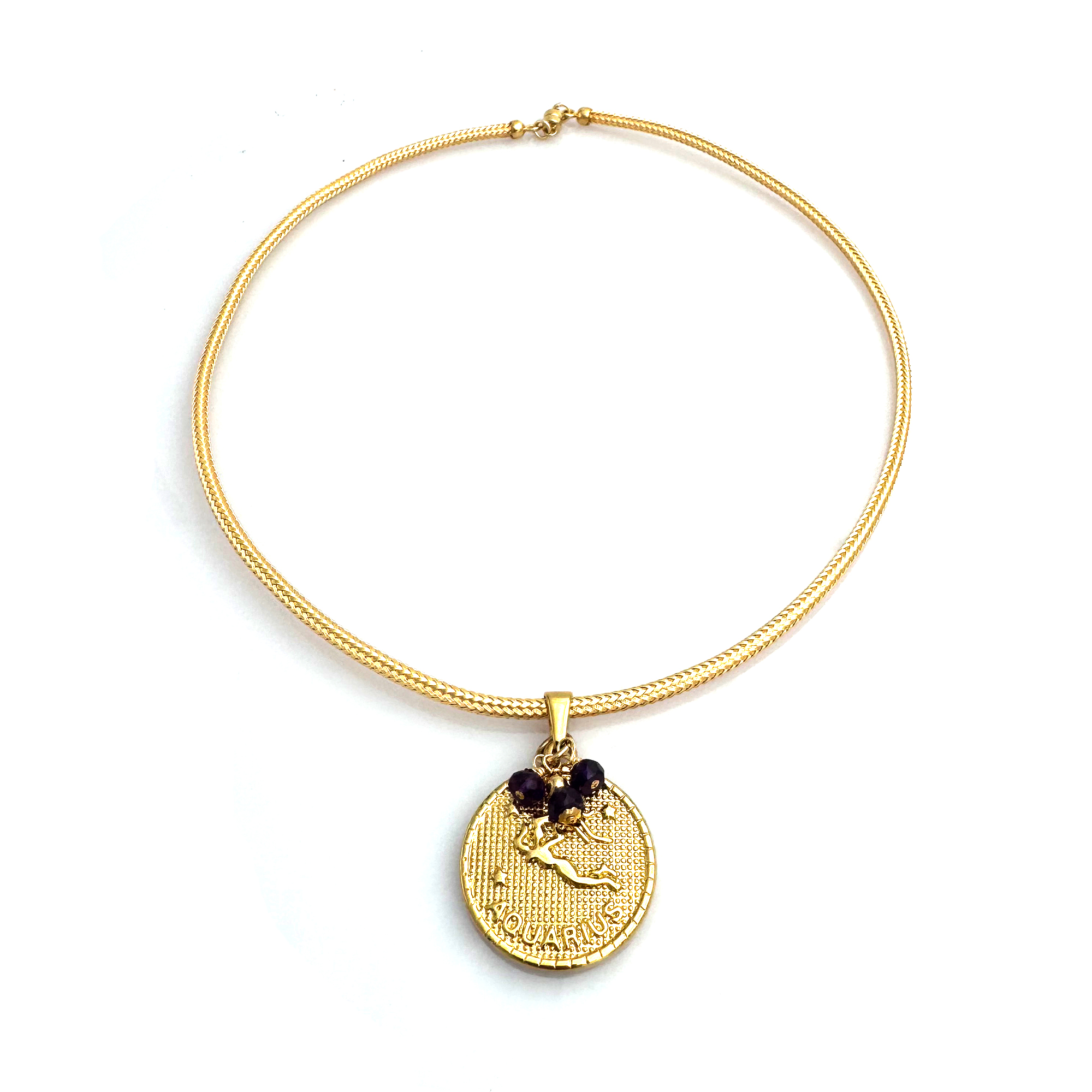 Elemental Medallion Birthstone Necklace – Aquarius, Black