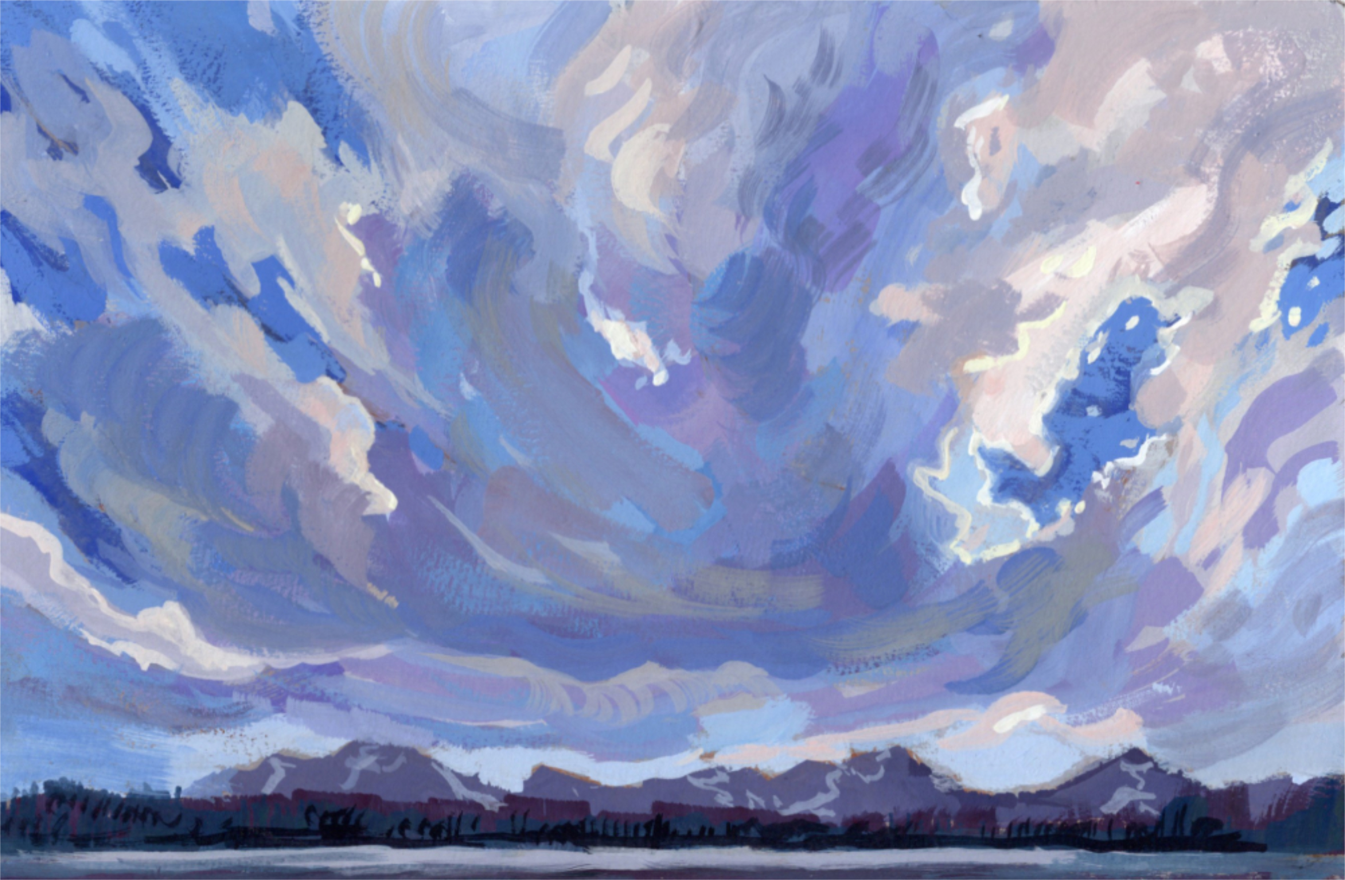 Beirstadt Lake Sky | Original Gouache Painting – Image 1