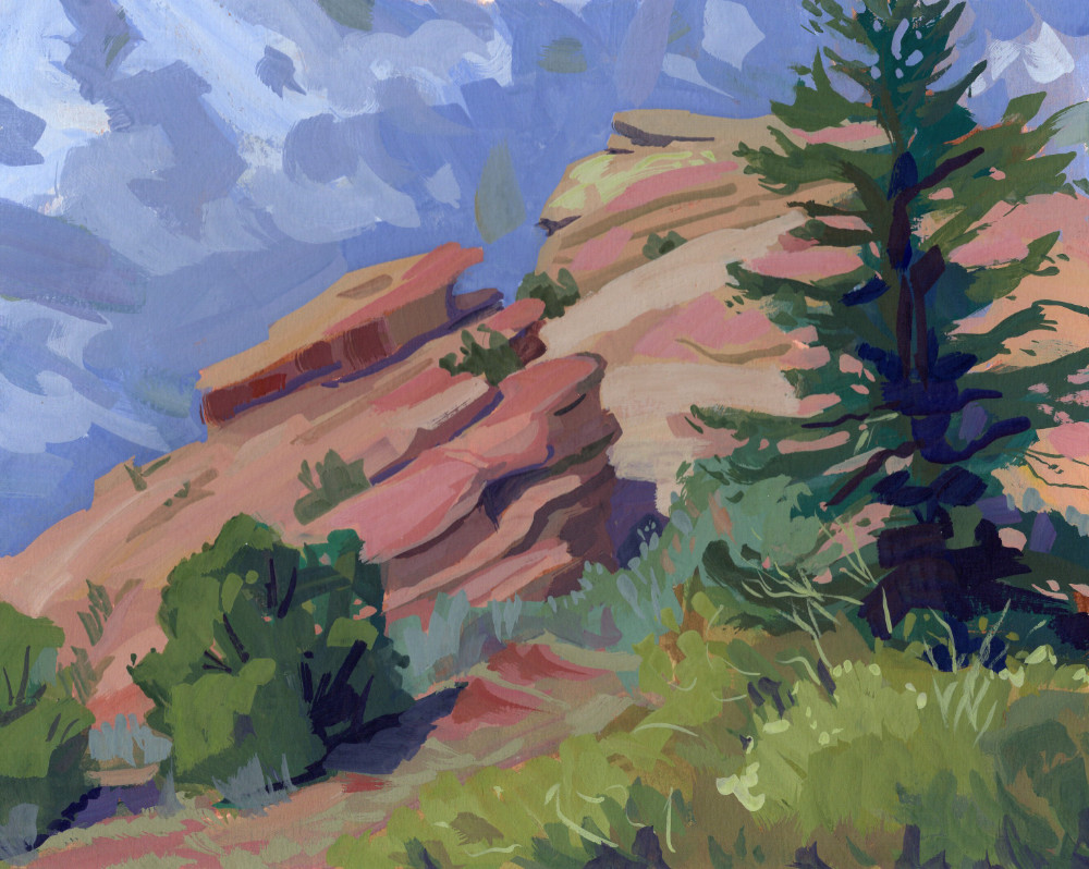 Red Rocks Geological View | Original Gouache Painting – Image 1