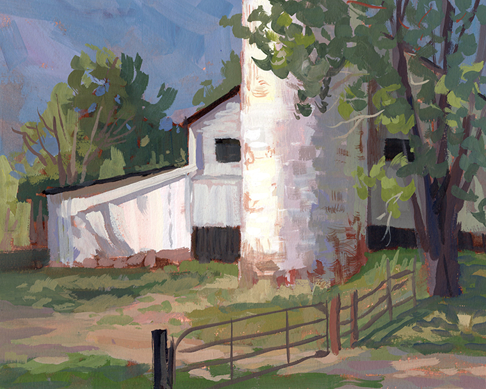 Silo in Morning Light | Original Gouache Painting – Image 1