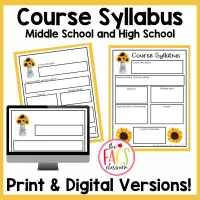 Back to School Editable Syllabus Templates Sunflower Theme Middle & High School – Image 1