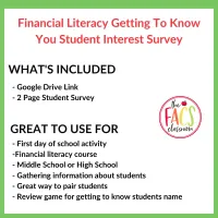 Back to School Financial Literacy Interest Survey Print and Digital | FCS – Image 1