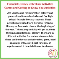 Back to School | Financial Literacy Ice Breaker Activities | High School | FCS – Image 2