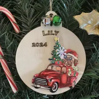 Christmas Trucks Ornaments – Dog Red Truck, White