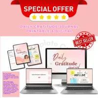 Daily Gratitude Journal Printable & Digital | 732 Page Aesthetic Self Care & Mental Wellness Planner – Image 1
