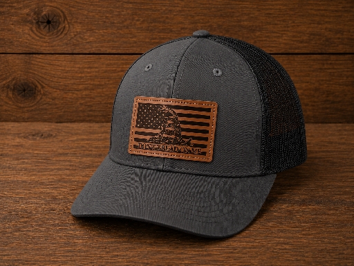 Fierce Don't Tread on Me- Leather Patch with Flag- Charcoal & Black – Image 1
