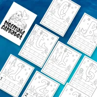 Mermaid Handwriting Practice Coloring Pages (alphabet and numbers) – Image 2