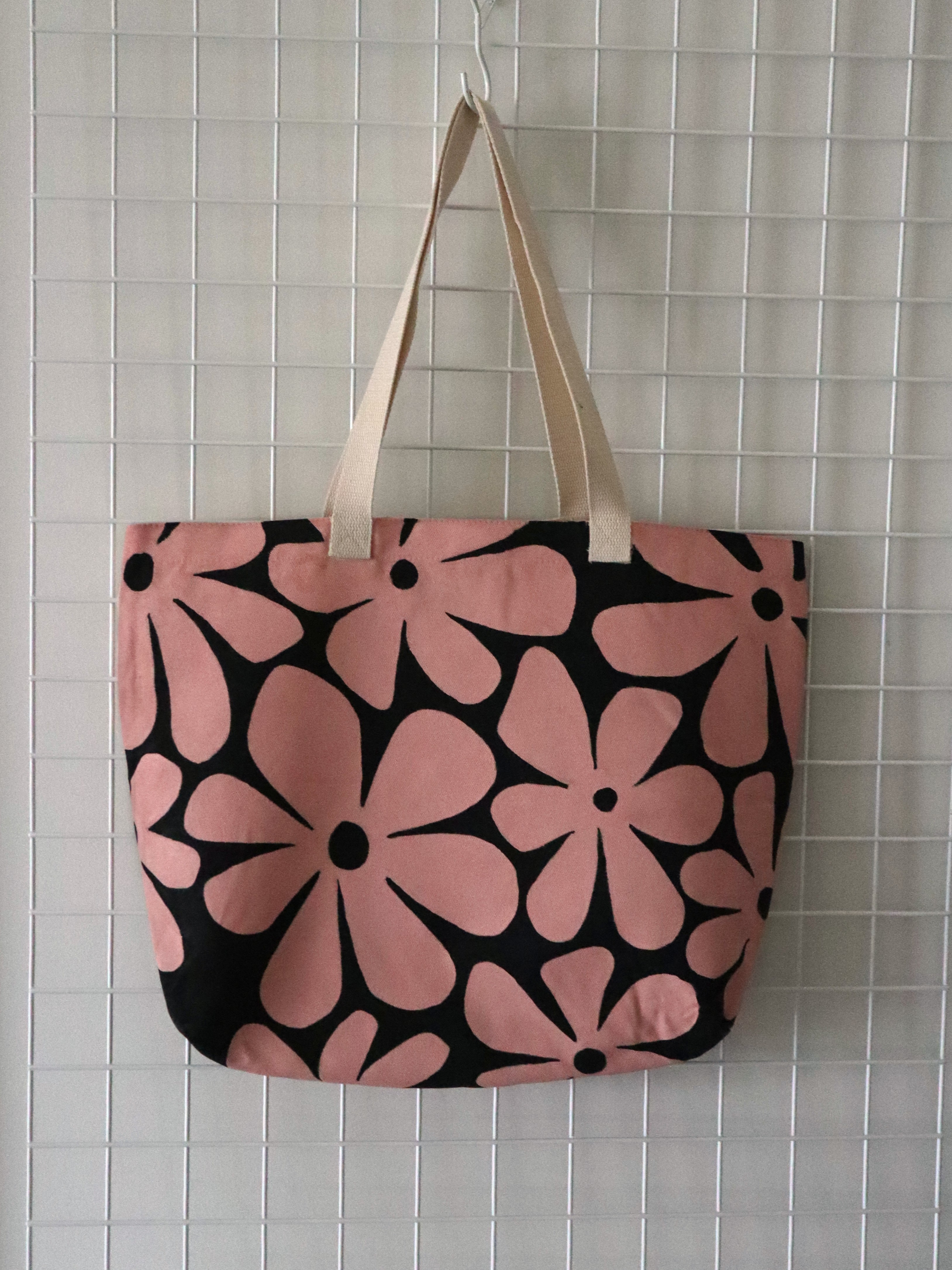 Pink and Black Flower Tote – Image 1