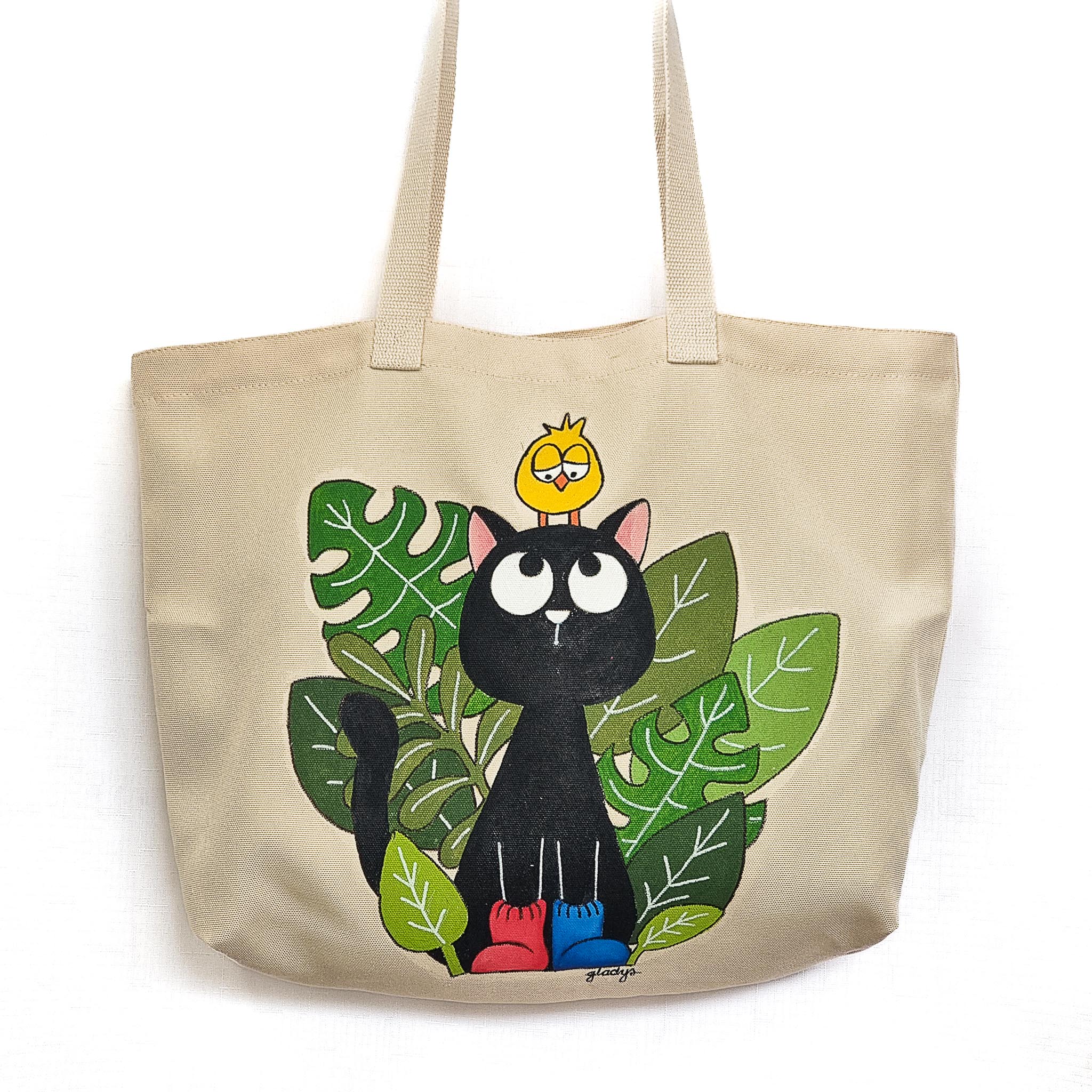 Black Cat and Bird in Garden Tote – Image 2