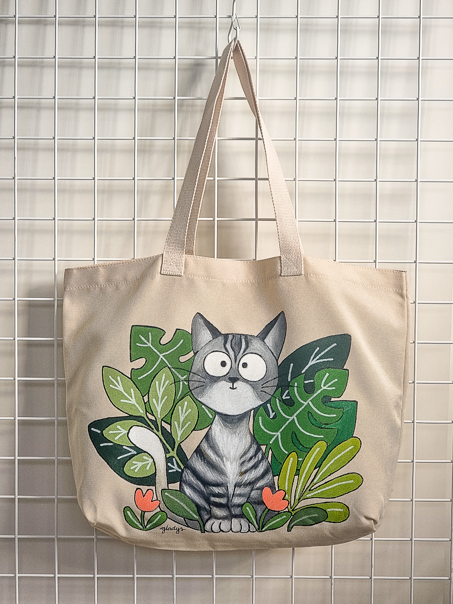 Grey Striped Cat in Garden Tote – Image 1