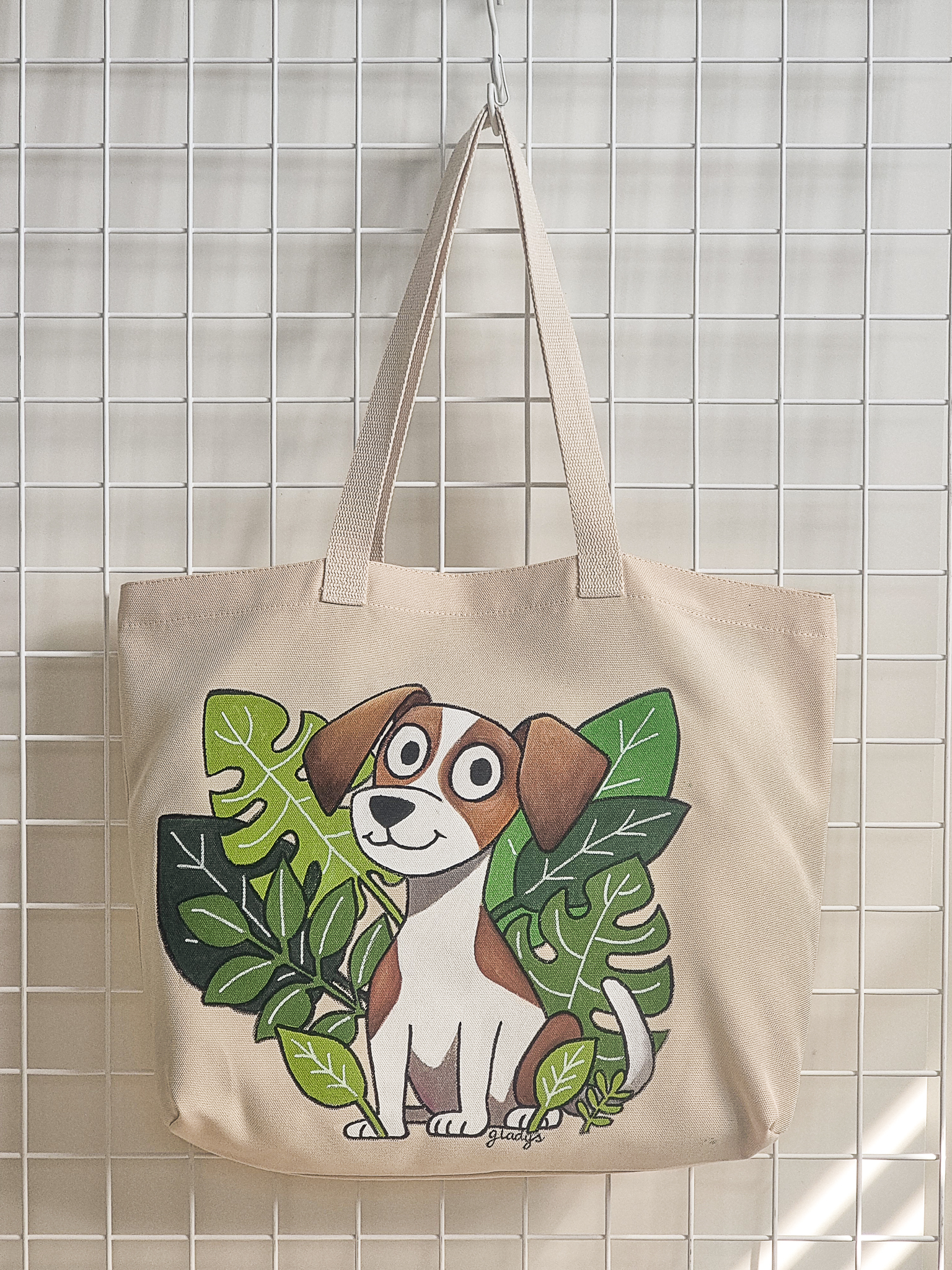 Brown and White Dog in Garden Tote II – Image 1