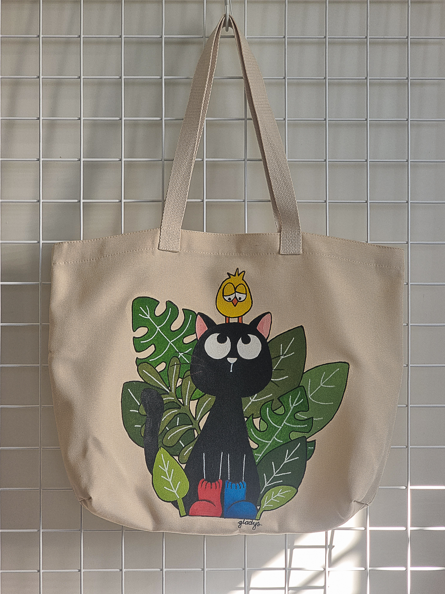 Black Cat and Bird in Garden Tote – Image 1