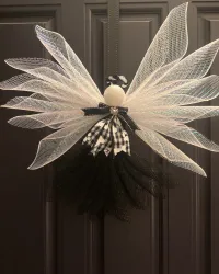 Angel Tree Topper Black & White Plaid – Image 1