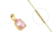 Collier doré chaîne et pendentif solitaire zirconium rose serti – Image 1