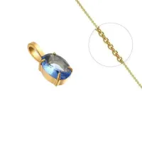 Collier doré chaîne et pendentif solitaire zirconium bleu serti – Image 1
