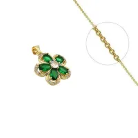 Collier doré chaîne et pendentif fleur vert zirconiums sertis – Image 1