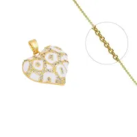  Collier doré chaîne et pendentif cœur émail zirconiums sertis  – Image 1