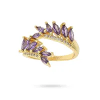 Bague femme réglable pétales de fleur avec zirconiums couleurs sertis – Image 1