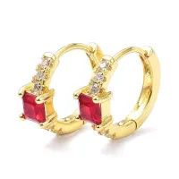 Boucles d'oreilles Créoles diamant CZ rouge – Image 1