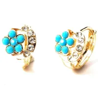 Boucles d'oreilles lune fleur bleu – Image 1