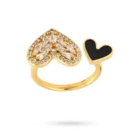 Bague femme réglable double cœur émail et zirconiums sertis – Image 1