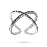 Bague femme réglable entrecroisée diamants CZ noir sertis – Image 1