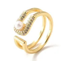 Bague femme réglable double rangs perle – Image 1
