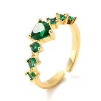 Bague femme réglable zirconium vert coeur – Image 1