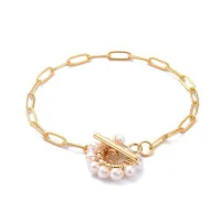 Bracelet trombone plaqué or et pierre de culture d'eau douce – Image 1