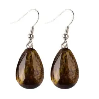 Boucles d'oreilles pierre naturelle goutte oeil de tigre – Image 1